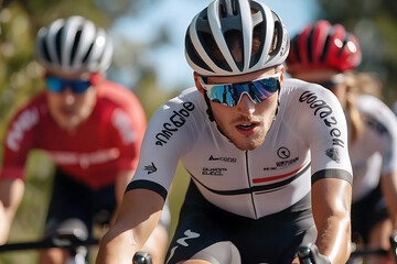 Cyclists compete in tight formation to showcase precision and speed