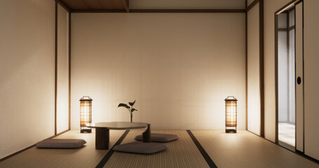 low table in room Japanese style with decoration muji minimal. 3D rendering