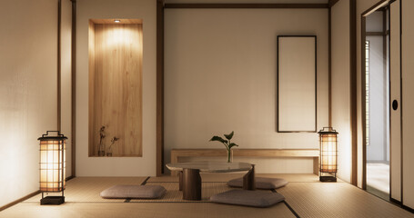 low table in room Japanese style with decoration muji minimal. 3D rendering