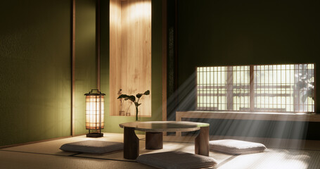 low table in room Japanese style with decoration muji minimal. 3D rendering