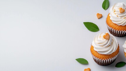 A photostock of colorful cupcakes on a white background, vibrant and festive.