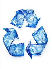 Obraz premium Blue plastic bags arranged in a recycling symbol, emphasizing environmental awareness.