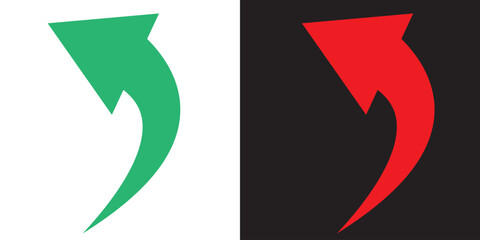 Curved arrow icon vector. Arrow pointer icon sign symbol in trendy flat style. Arrow left right vector icon illustration isolated on white and black background