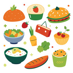 Vegetarian food dish collection Hand down on white background