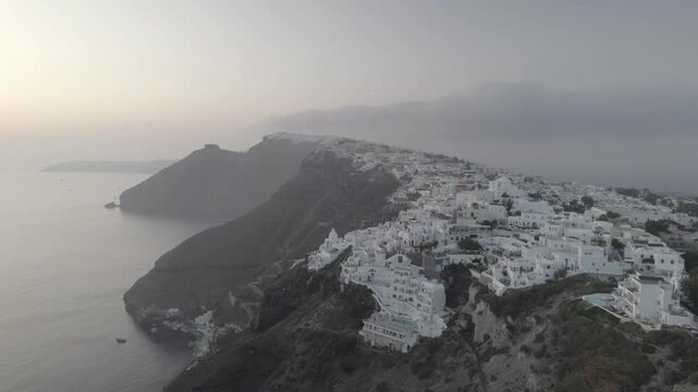 Sunset over Santorini pan in 4k drone footage Dlog 10 Bit ungraded
