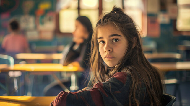 Exhausted female student sitting at a lecture in classroom, looking tired and overwhelmed. Challenges of studying and the need for rest and balance in academic life