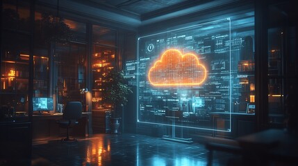 Obraz premium Ar display of secure cloud environment with multiple protective layers locks and encryption in a futuristic hightech design
