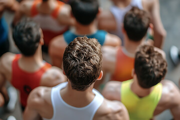 Fototapeta premium Runners gather to support each other before the marathon start