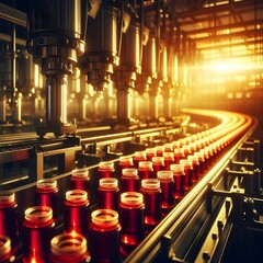 Automated Food Production Line: Jars, Conveyor Belt, Factory
