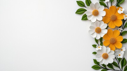 A photostock of fresh white daisies on a white background, bright and natural. © niramol
