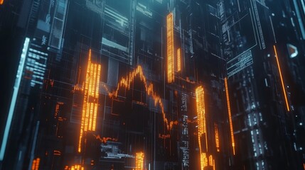 Abstract Digital Data Visualization with Bright Elements