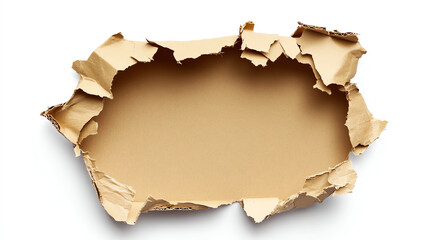 Torn cardboard hole on beige background