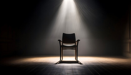 Single Chair in Spotlight in a Mysterious Dark Setting