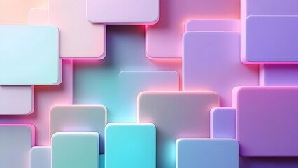 Abstract Geometric Background: Pastel Squares, 3D Rendered, Glowing