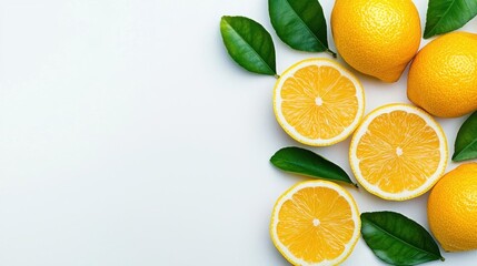 Fototapeta premium A photostock of lemon slices on a white background, fresh and bright.