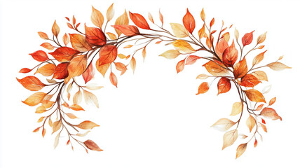 Autumn leaves arch with warm hues decorating a white background, perfect for seasonal designs