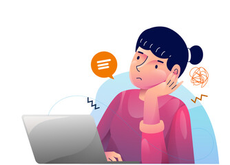 Girl thinking concept illustrations. a woman confused looking for answers and creating solution. Innovation and problem solution