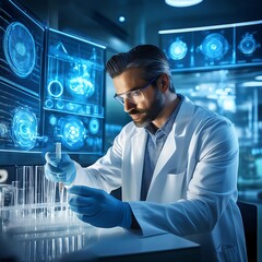Male Scientist in High-Tech Laboratory Conducting Research