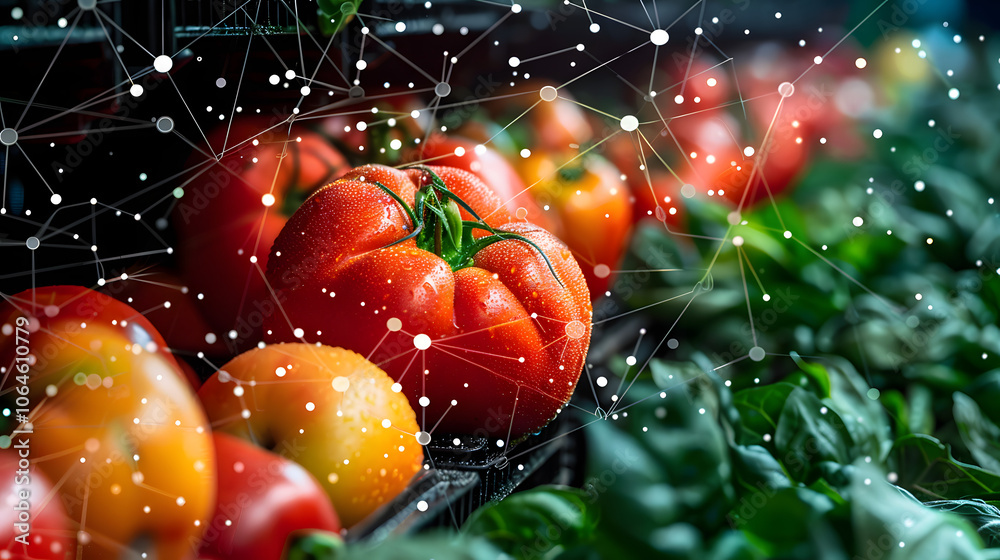 Wall mural fresh produce with abstract network pattern