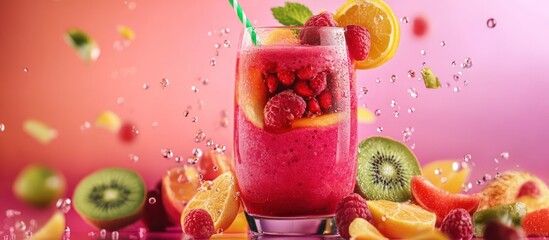 Beautifully crafted fruit smoothie with vibrant colors, healthy lifestyle, 
