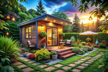 Fototapeta premium Accessory Dwelling Units: Tiny House Trends, Building Regulations, and Benefits for Renting and Design Concepts