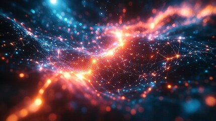 Fototapeta premium Interconnected network nodes flowing lines symbolizing data protection and cybersecurity within a dynamic techdriven visual