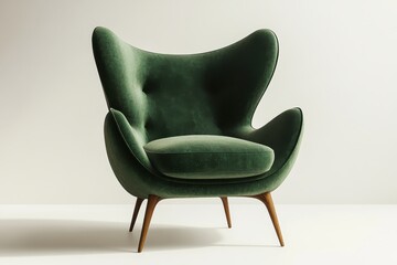 Fototapeta premium Stylish green armchair designed for modern interior décor with wooden legs in a minimalist setting
