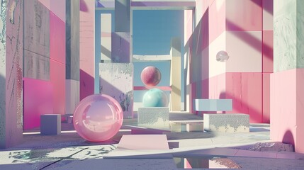 Creative Geometry Architecture Space 3D Rendering Background - an imaginative and dynamic visual. The geometric architecture creates a striking and innovative environment.