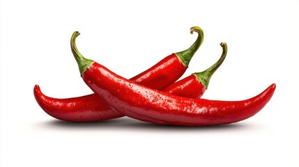 A photostock of red chili peppers on a white background, isolated and spicy.