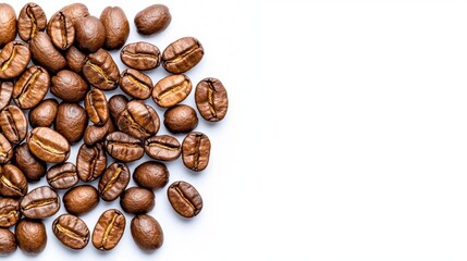Naklejka premium A photostock of roasted coffee beans on a white background, aromatic and rich.