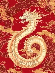 Golden Dragon in Red Clouds.