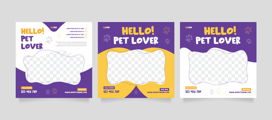 Set of pet care promotion banner social media pack template. Pet adoption social media post template. Pet shop social media carousel template.