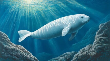 Naklejka premium Graceful Manatee Swimming in Clear Blue Waters