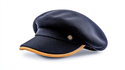 A photostock of a classic black beret on a white background, isolated and stylish.