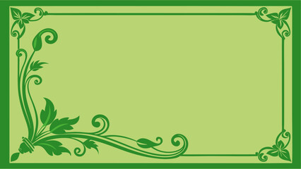 Green flower with branch at corner frame , rectangle frame design for invitation or wedding design