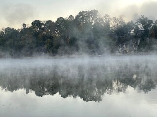 Misty Morning Reflections on a Lake in Bristol, TN