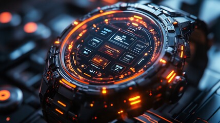 Smartwatch displaying secure notifications encrypted messages representing cyber security for wearable tech sleek and futuristic design