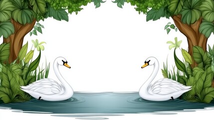Obraz premium Two swans in the pond, an elegant illustration of nature's tranquil beauty two