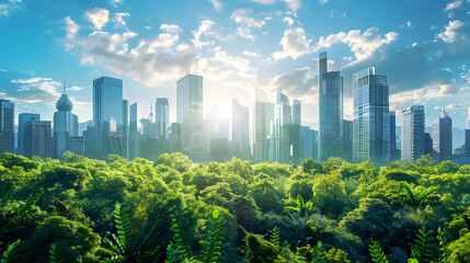 Futuristic sustainable green city, concept of city of the future based on green energy and eco industry, future city with skyscrapers and modern buildings