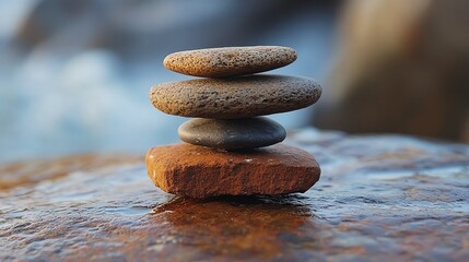 Balanced stones on a natural surface, serene setting