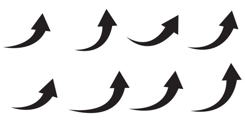 Arrow up icons. Set of curve rise increase arrows. Growth pictogram isolated. Vector illustration.