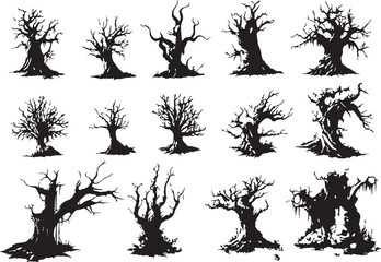 Set Trees. Hand drawn vector illustration	