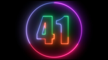 glowing Neon number 41  with neon circle illustrion on black background,  the best digital  Education concept. 