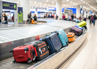 Suitcases in Airport Terminal with Travel Background, Symbolizing Adventure and Journey