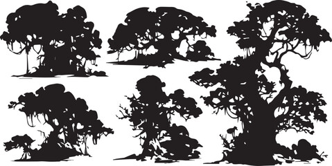 Set Trees. Hand drawn vector illustration	