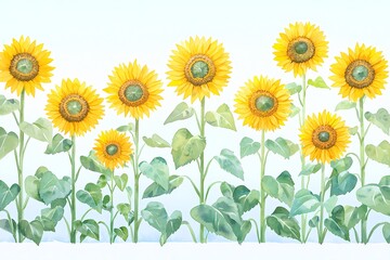 Fototapeta premium Bright Sunflowers in a Summer Field under Blue Sky