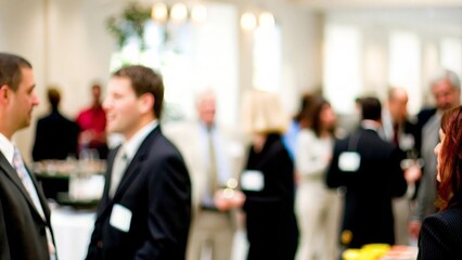 Fototapeta premium Hazy background hinting at a professional networking event setting.