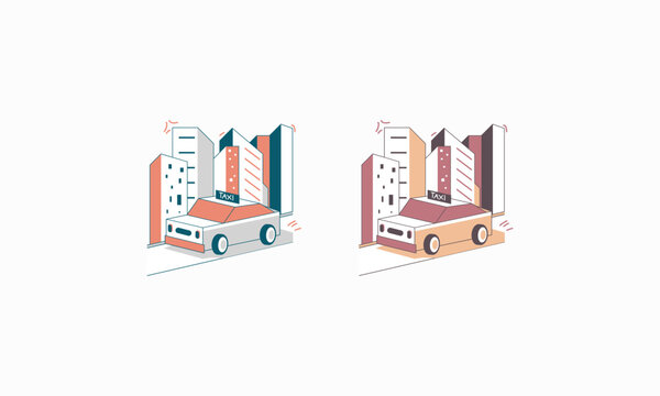 taxi in city, minimalist style clip art preview