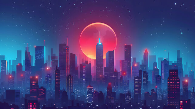 Horizonte noturno da cidade futurista