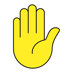 Vector illustration of a hand raised in a gesture, isolated on a white background. Five fingers emoji